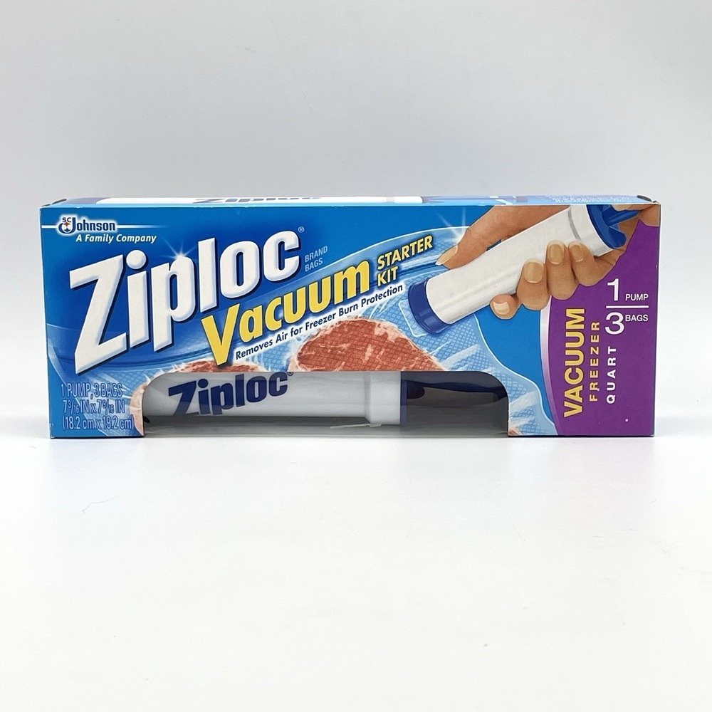 Ziploc Vacuum Starter Kit Hand Pump With 3 Freezer Quart Bags NEW & SEALED